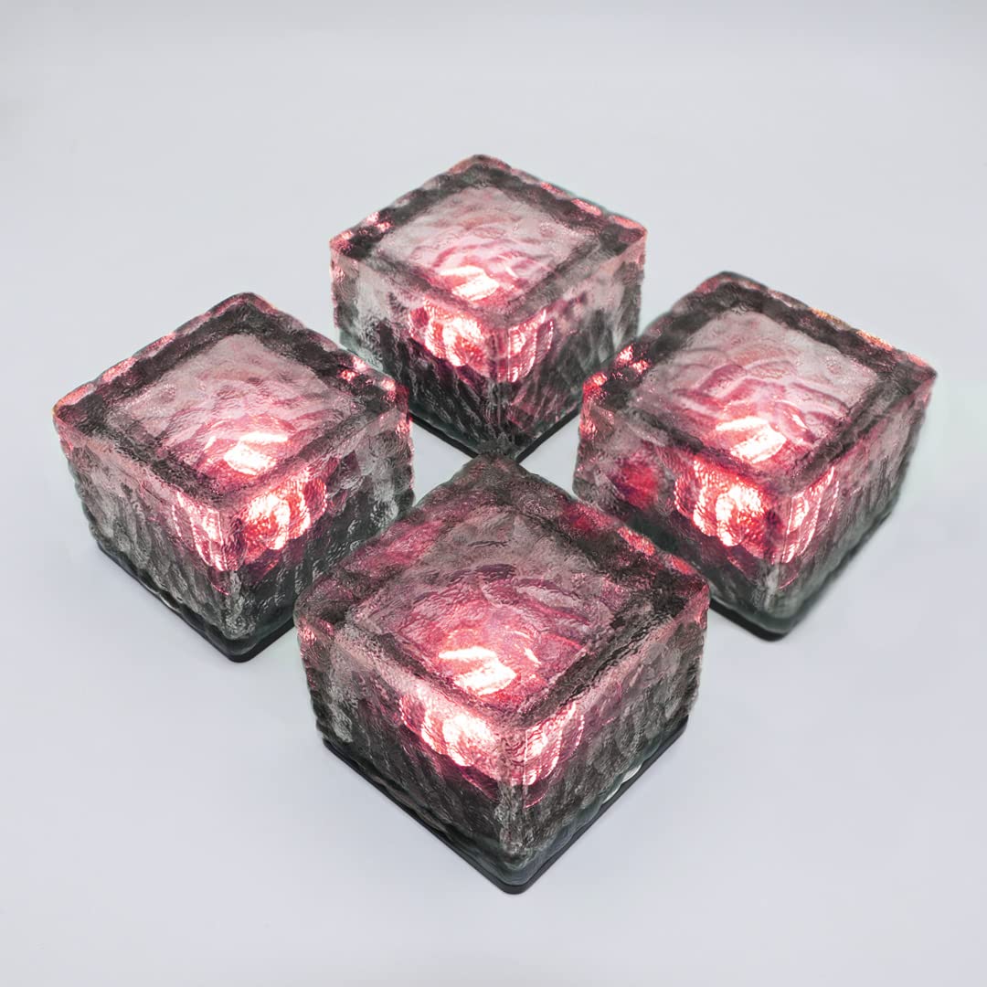 Zestaw 4 szt. wodoszczelnych lamp solarnych na zewnątrz, w kształcie lodu, ochrona IP65 | Dekoracyjne lampy LED do ogrodu, patio, tarasu, schodów, trawnika, podjazdów | Kolor (czerwony)