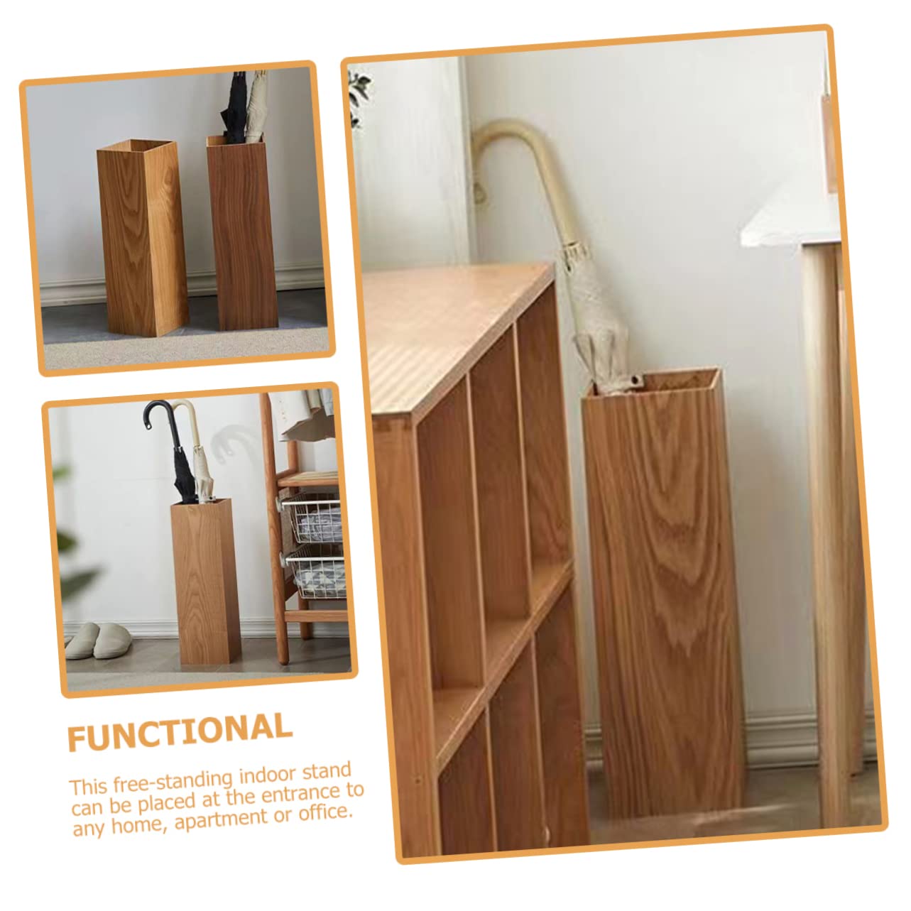 Happyyami Wooden Umbrella Storage Bucket Stylish Hallway Umbrella Stand for Efficient Drying Organizing Material for Home Office Hotel Use More