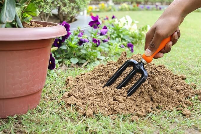 Image of Gardening Hand Fork| Heavy Duty Iron 3-Prong with Ergonomic Handle| Durable Garden Fork for Digging, Soil Turning, Planting, Aerating & Weeding(GTK)