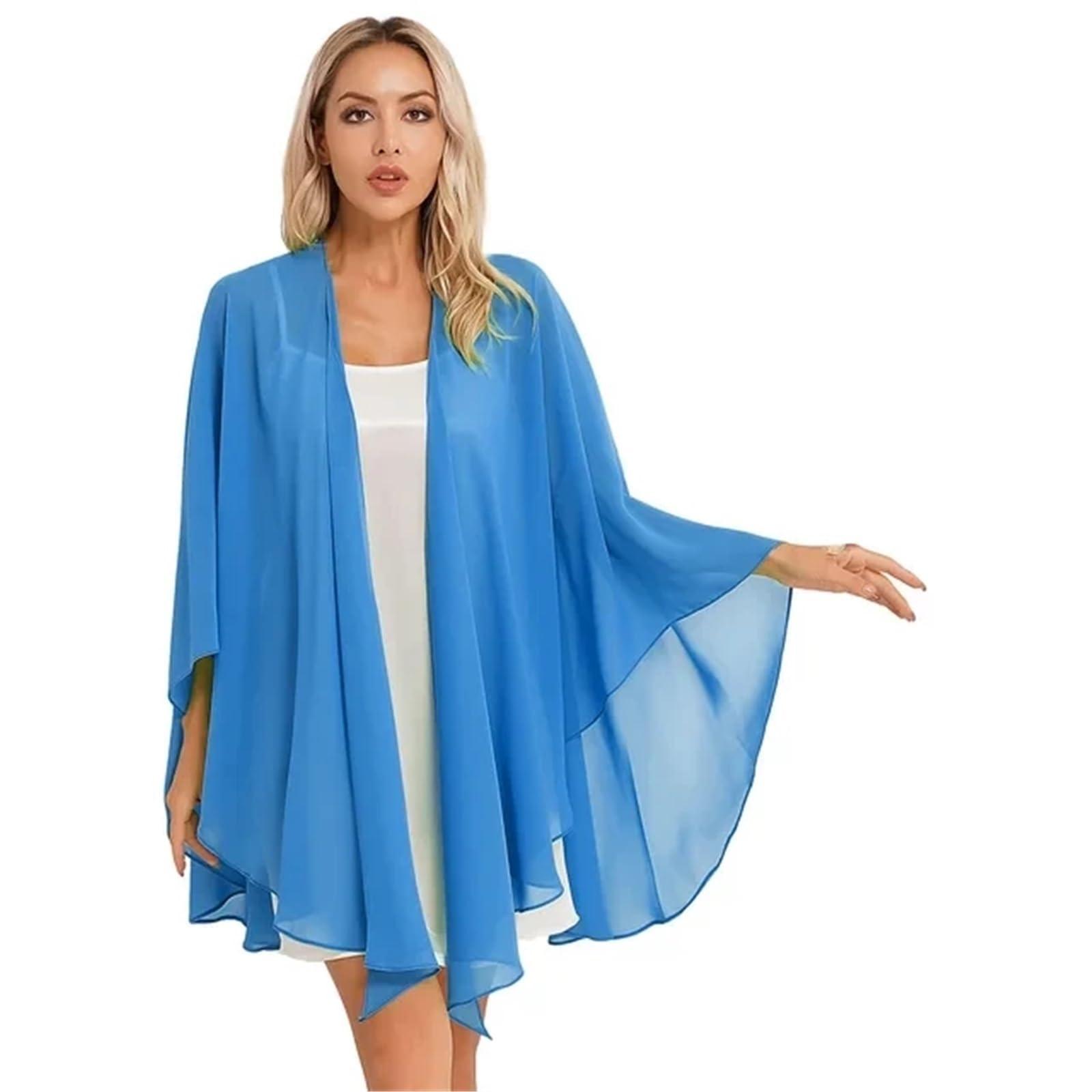 HEUchuan Wedding Dress Shawl Chiffon Women Lightweight Capes Wedding Bridal Wraps(Blue2)
