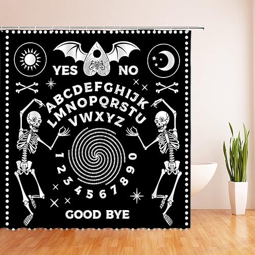 Miniatura 2 de Cortina de ducha de bruja, tablero de ouija, calavera, brujería, tarot gótico, psíquico, Halloween, sol, luna, polilla, decoración misteriosa,