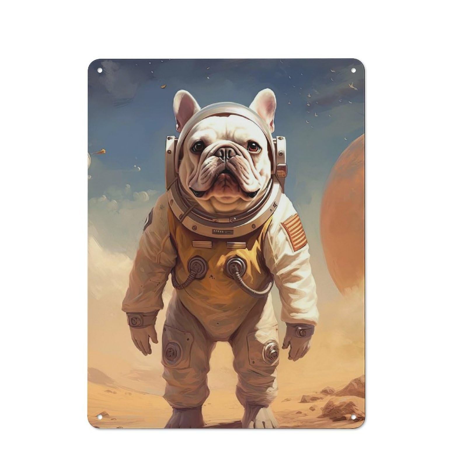 Junmoney Style Cream French Bulldog Mars Metal Sign 40X30cm, Vintage Bar Wall Plaque For Diner, Restaurant, Shed Or Kitchen