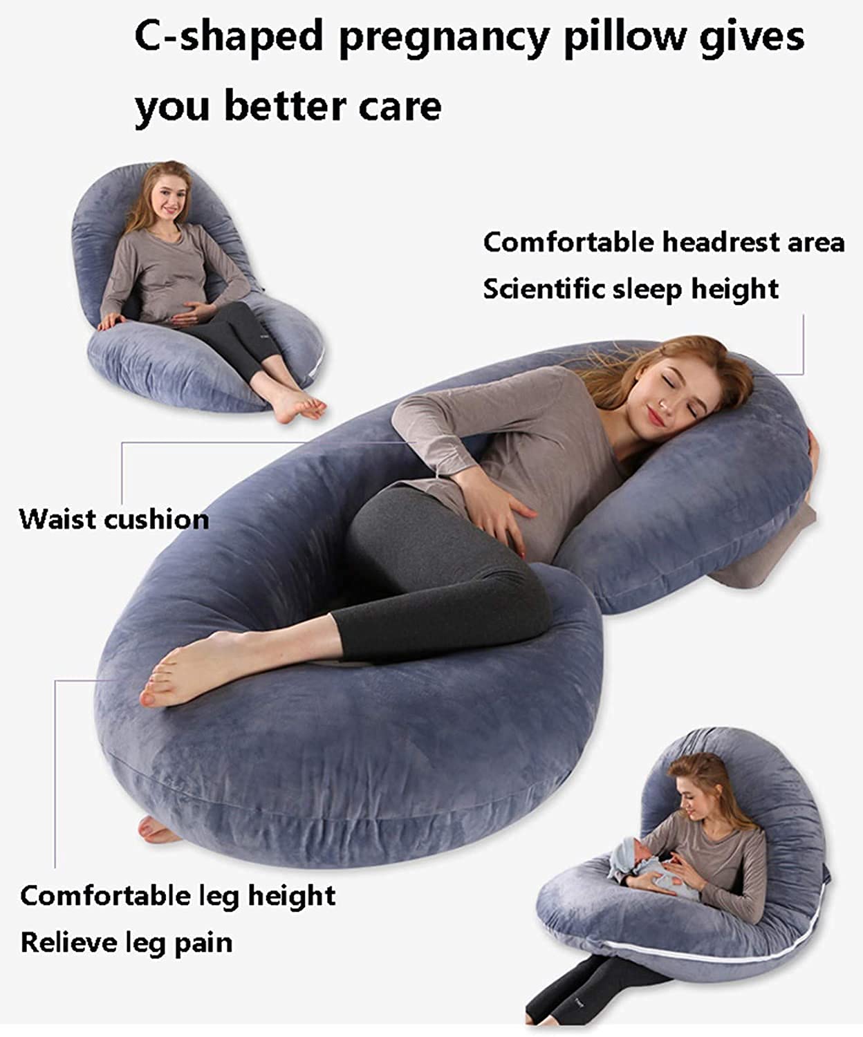 Almohada de Doble cuña para Maternidad, Almohada para Dormir Lateral para Vientre, Cintura, Respaldo, Funda de Almohada Desmontable y extraíble(Color:6;Size:135x70cm)