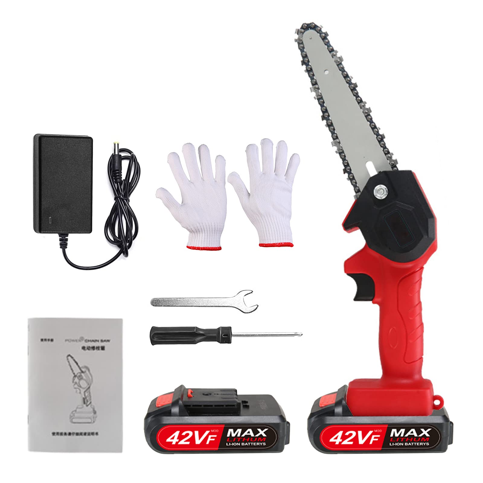 Mini Motosierra PortáTil InaláMbrica, La Motosierra Con El Cargador Y La BateríA, Motosierra Bateria PequeñA Equipo, Para Podar áRboles, Corte De Madera, Makita (6 pulgadas, dos baterías, rojo)