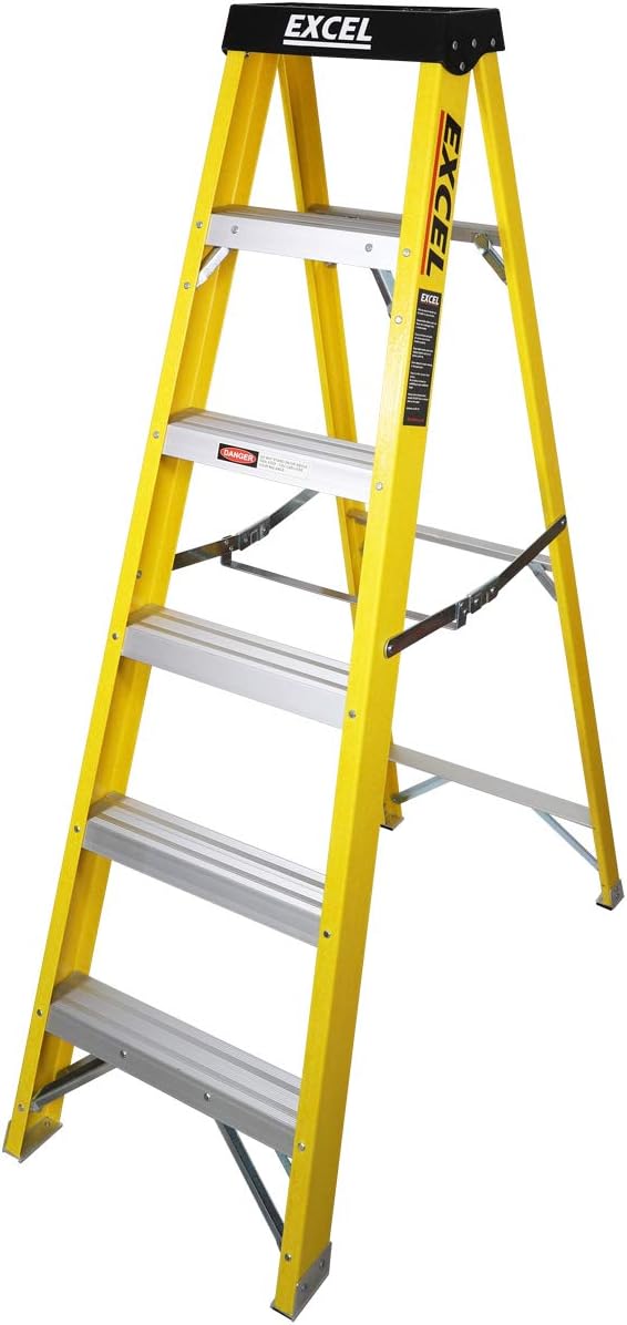 Excel Electricians Fibreglass StepLadder 5 Tread EN131 - Heavy Duty 5 Treads ladder, foldable ladder, folding stepladder, lightweight step ladder, fibreglass stepladder