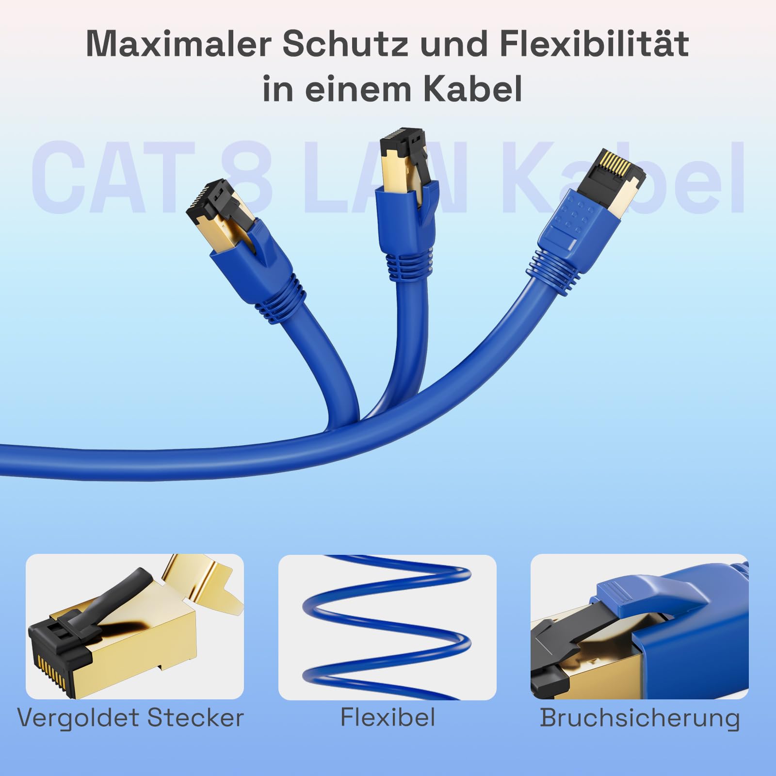HB-DIGITAL 20m Câble RJ45 CAT 8 Cordon de brassage - Certifié GHMT - Cable Réseau Blindé AWG 24 S/FTP LSZH 40Gbps 2000MHz cuivre pur avec connecteurs dorés pour Switch PC TV Console de Jeux - Bleu