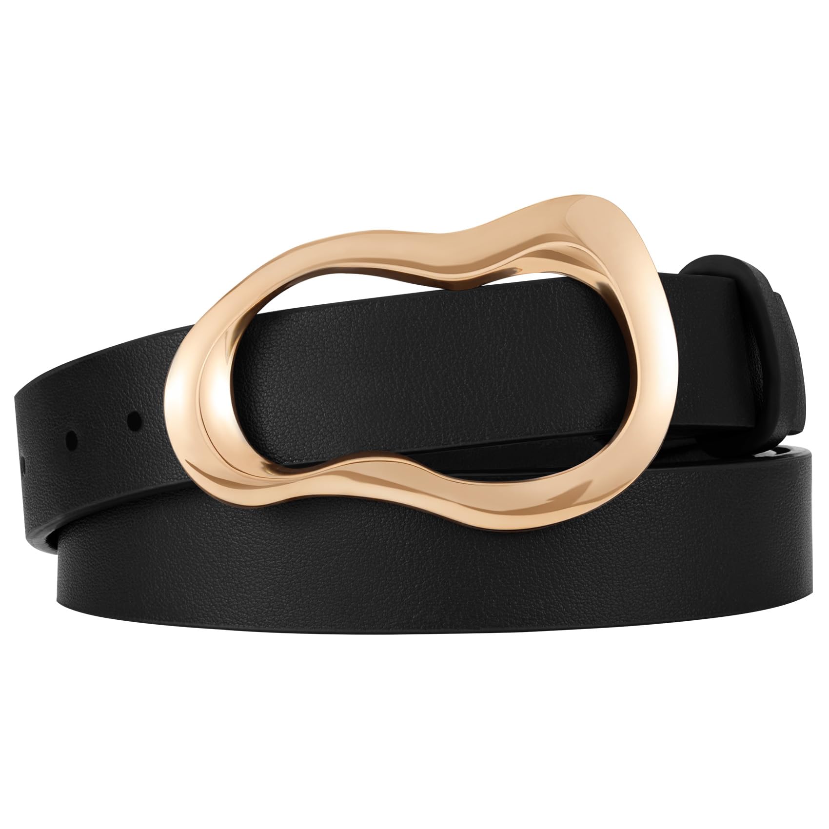 XZQTIVE Leather Belts for Women Casual Fashion Waist Belt for Jeans Pants Dresses with Unique Liquid Shapes Gold