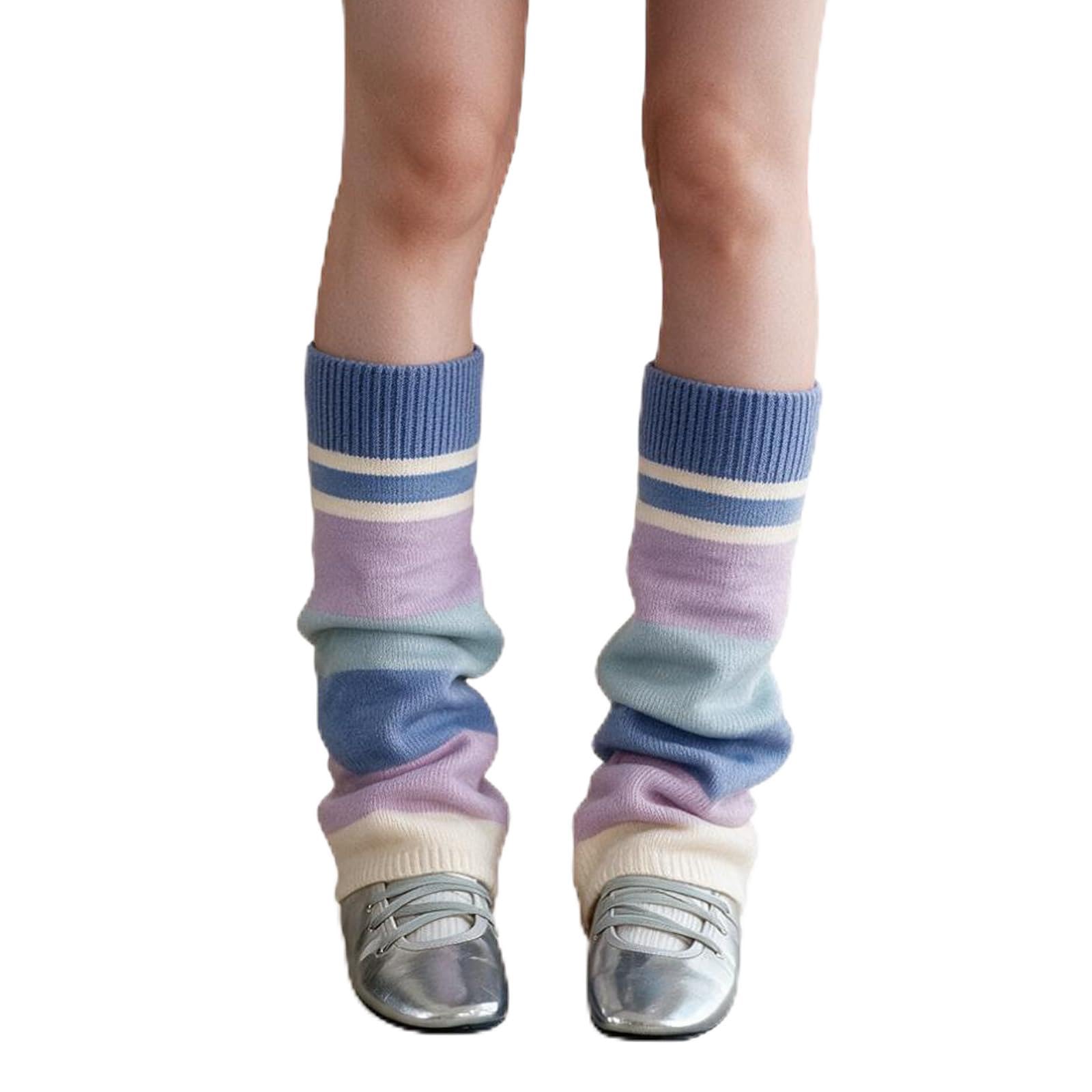 SherryDC Womens Girls Cosplay Rainbow Striped Knee High Socks Leg Arm Warmer Fingerless Gloves Set