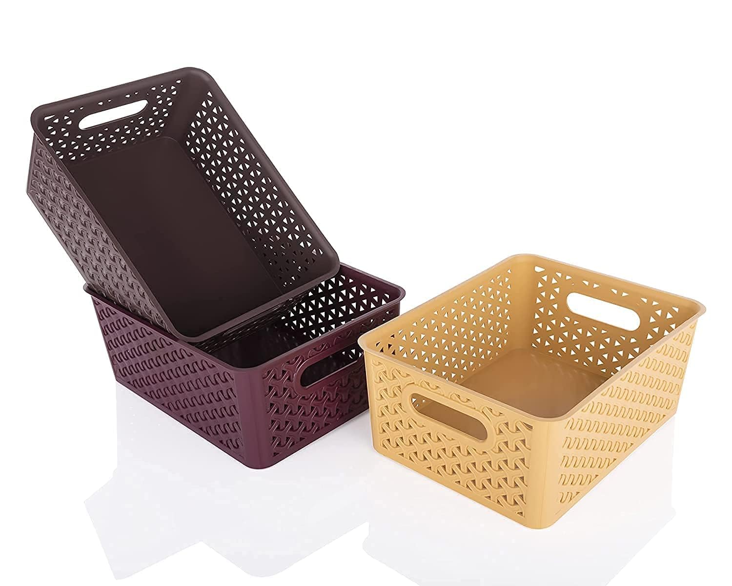 UCRAVO 3Pcs Kitchen Vegetables Storage Baskets Stackable Pantry Organization and Storage, Large Capacity Kitchen Produce Basket Bins for Fruits, Vegetables, Potato, Cans, Onion and Snacks