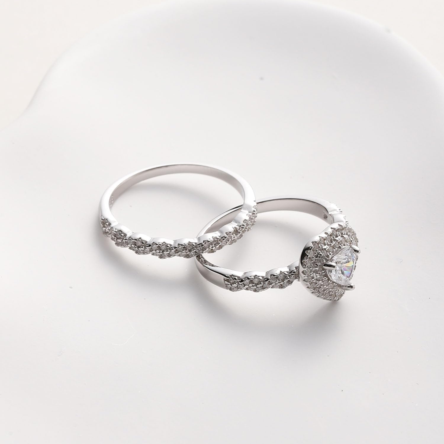 Luxury Wedding Ring Sets for Women Heart 1CT AAAAA CZ White Gold Plated S925 Sterling Silver Engagement Ring Wedding Band