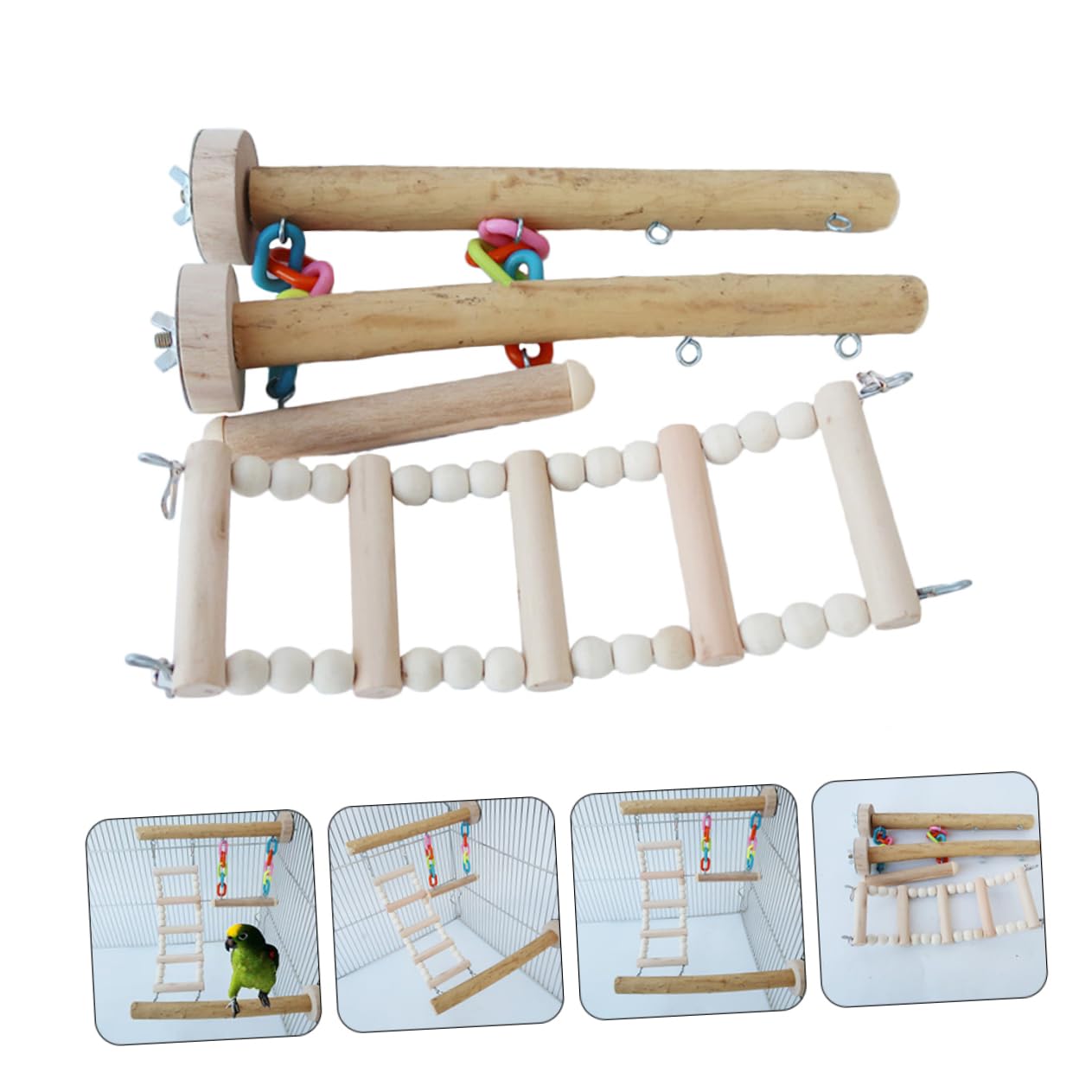 HAPINARY 4pcs Bird Toy Set Parrot Swing Ladder Parrot Perch Accessory for Cockatiel Wood Toy