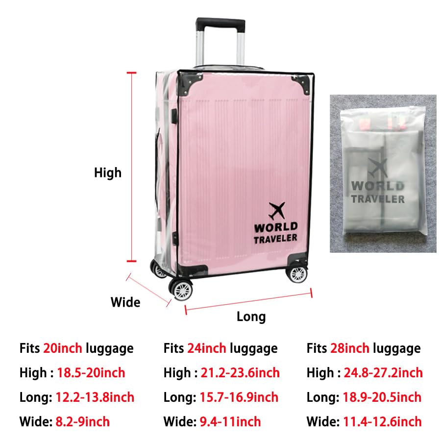 Luggage Cover Set with Travel Straps & 8 Pcs Anti-Noise Silicone Wheel Covers, Waterproof Clear PVC Suitcase Protector for 28 Inch4