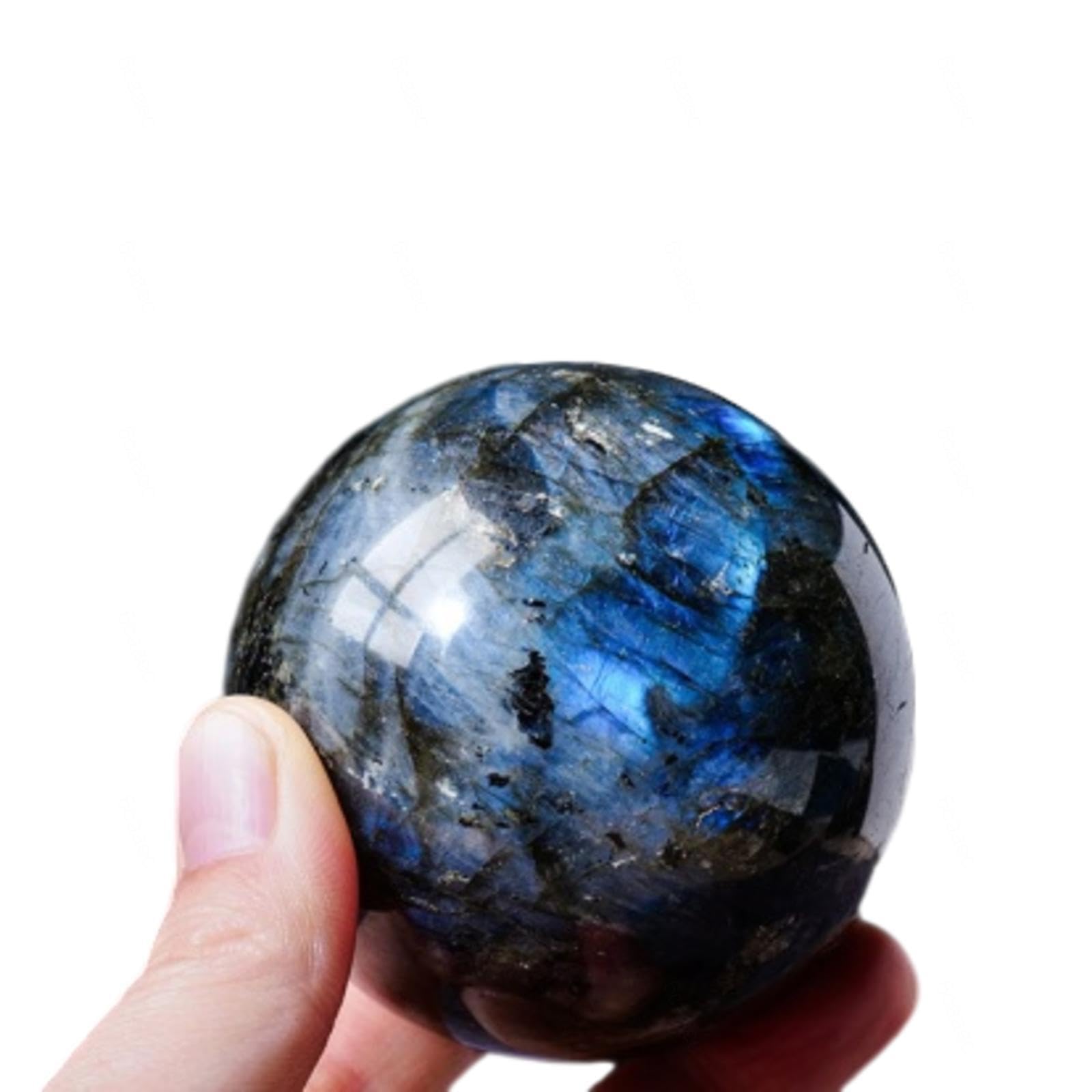 DPURPIWADY Labradorite Ball Quartz Sphere Crystal with Wooden Base,60mm