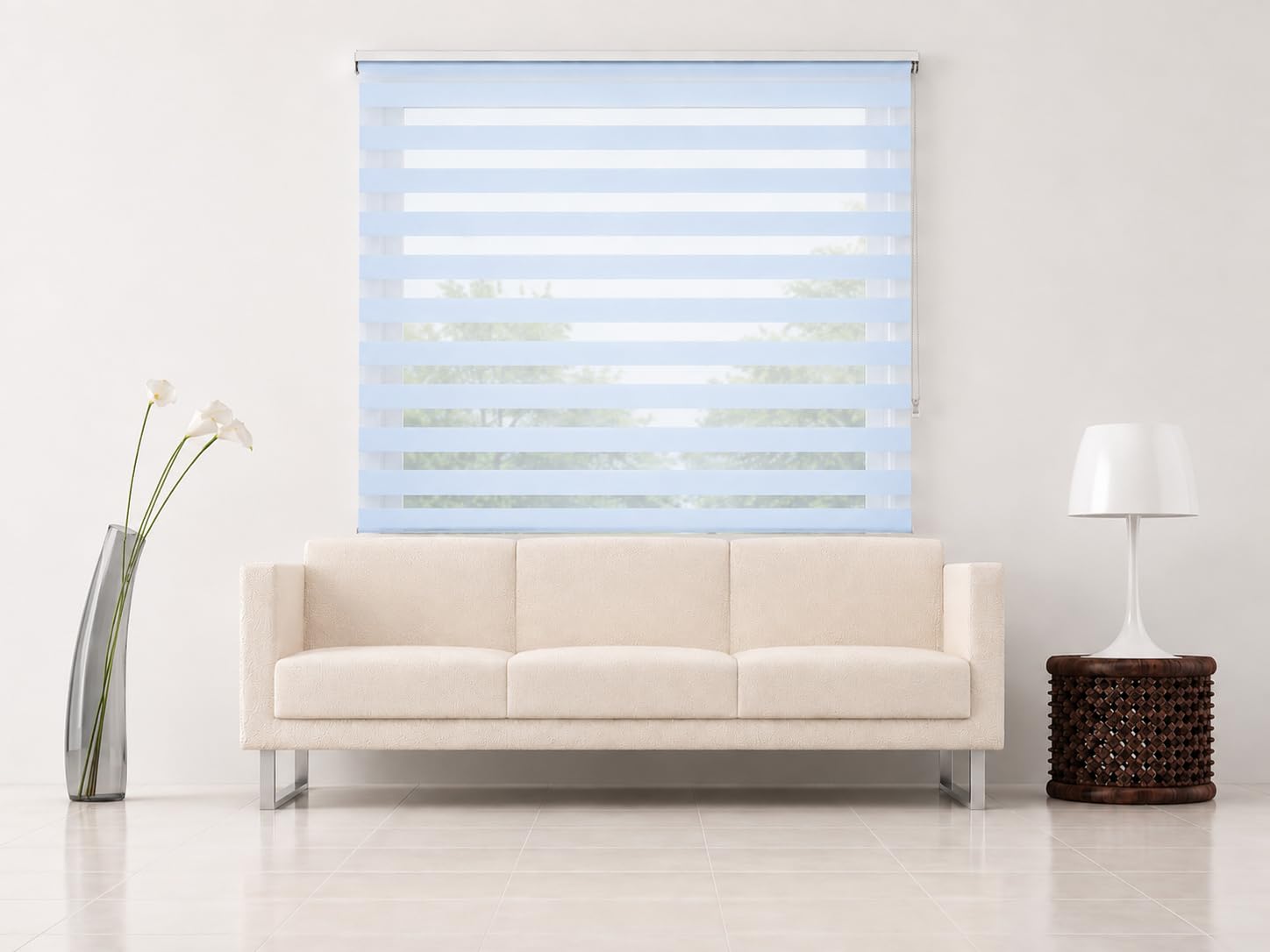 Estoralis | VERA | Tenda a Rullo Notte e Giorno moderna | Doppio Tessuto Tinta Unita | Azzurro | 105 x 180 cm (larghezza/altezza) dimensione del tessuto 102 x 175 cm. | Tende per finestre e porte