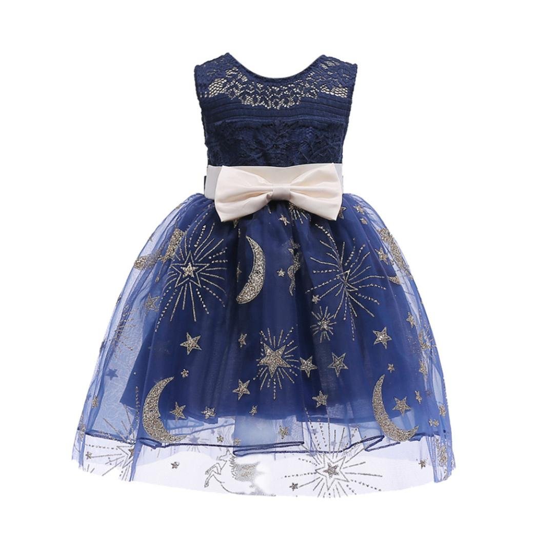 Efaster Baby Girl Sleeveless Bowknot Glitter Moon Stars Hollow Mesh Tutu Dress
