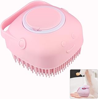 فرش تقشير الجسم من السيليكون مع موزع صابون للاستحمام، لتعزيز الدورة الدموية وتنظيف عميق ليفة استحمام للرضع والاطفال والنساء والرجال والحيوانات الاليفة (بينك)