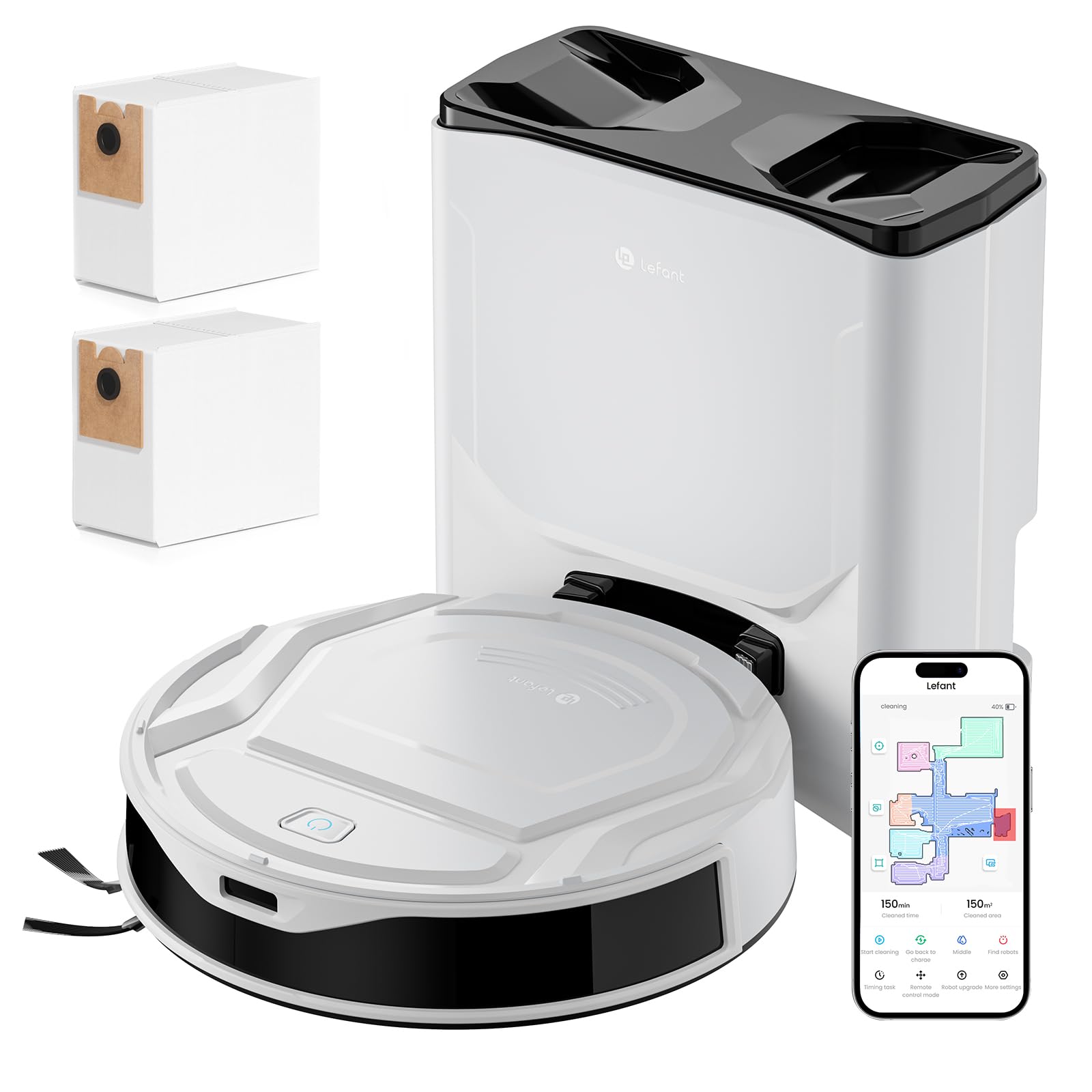 Lefant M210 Plus Robot Aspirateur Laveur avec Station Auto-Vidage 2L, 6000Pa, Navigation Laser, Ultra-Fin 8 cm, 75 Jours sans Vidage, Anti-Enchevêtrement,Tapis et Sols Durs, Idéal pour Poils d'animaux