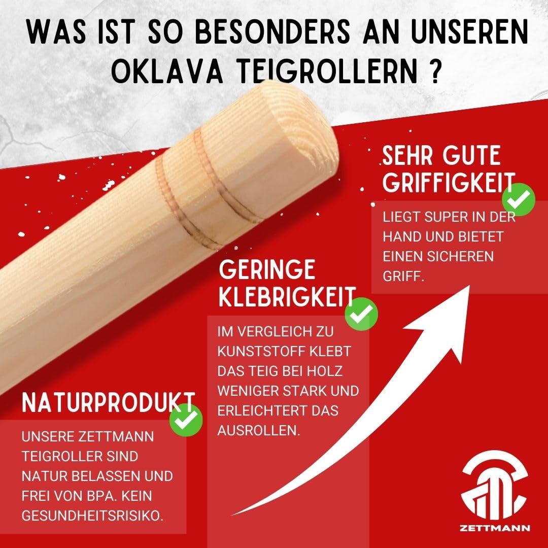 Premium Nudelholz Oklava Teigroller türkisches Nudelholz Holz Rollholz Teigrolle als Ausrollstab скалка Dough Roller Rundholz aus Buche ca.2,3cm dick (80 CM & 50CM)