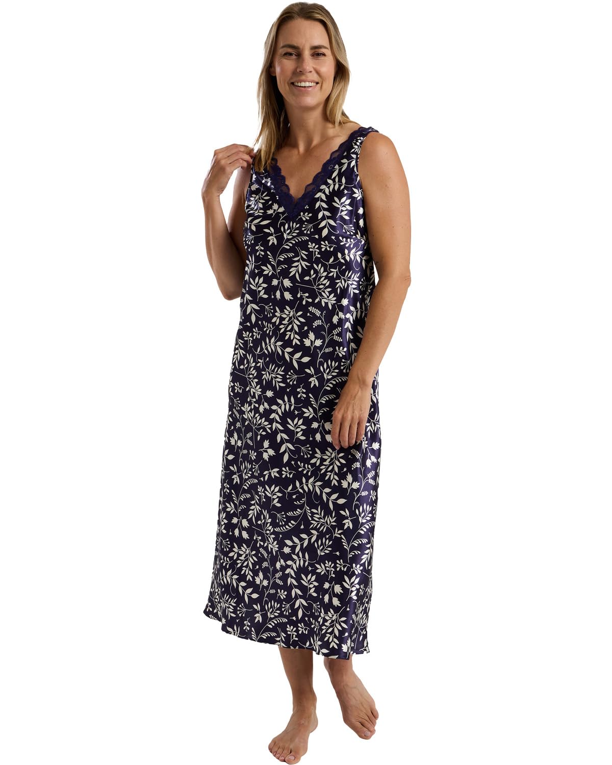Slumber Hut Ladies Claudette Satin Long Nightdress MA45762 Deep Indigo 18-20