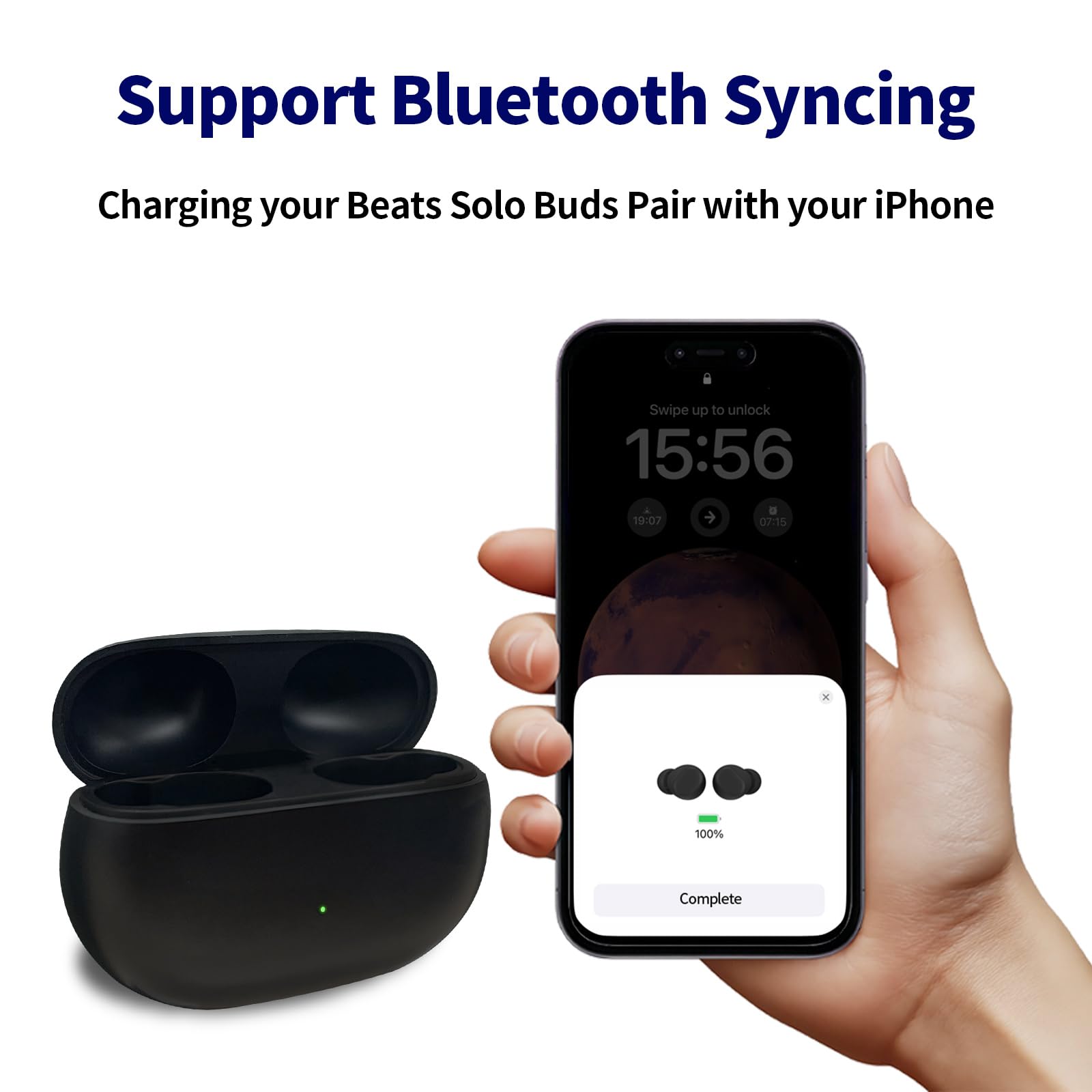Custodia di ricarica di ricambio aggiornata per Beats Solo Buds con batteria integrata da 660 mAh, pulsante di sincronizzazione e dock di ricarica portatile con accoppiamento pop-up, porta di
