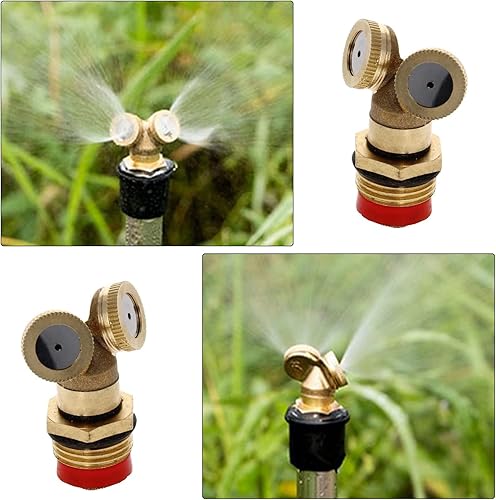 Miniatura 4 de MroMax Boquilla rociadora de nebulización, latón 12BSPF 2 agujeros para rociadores de jardín, conector de riego con malla de filtro, 1 unidad