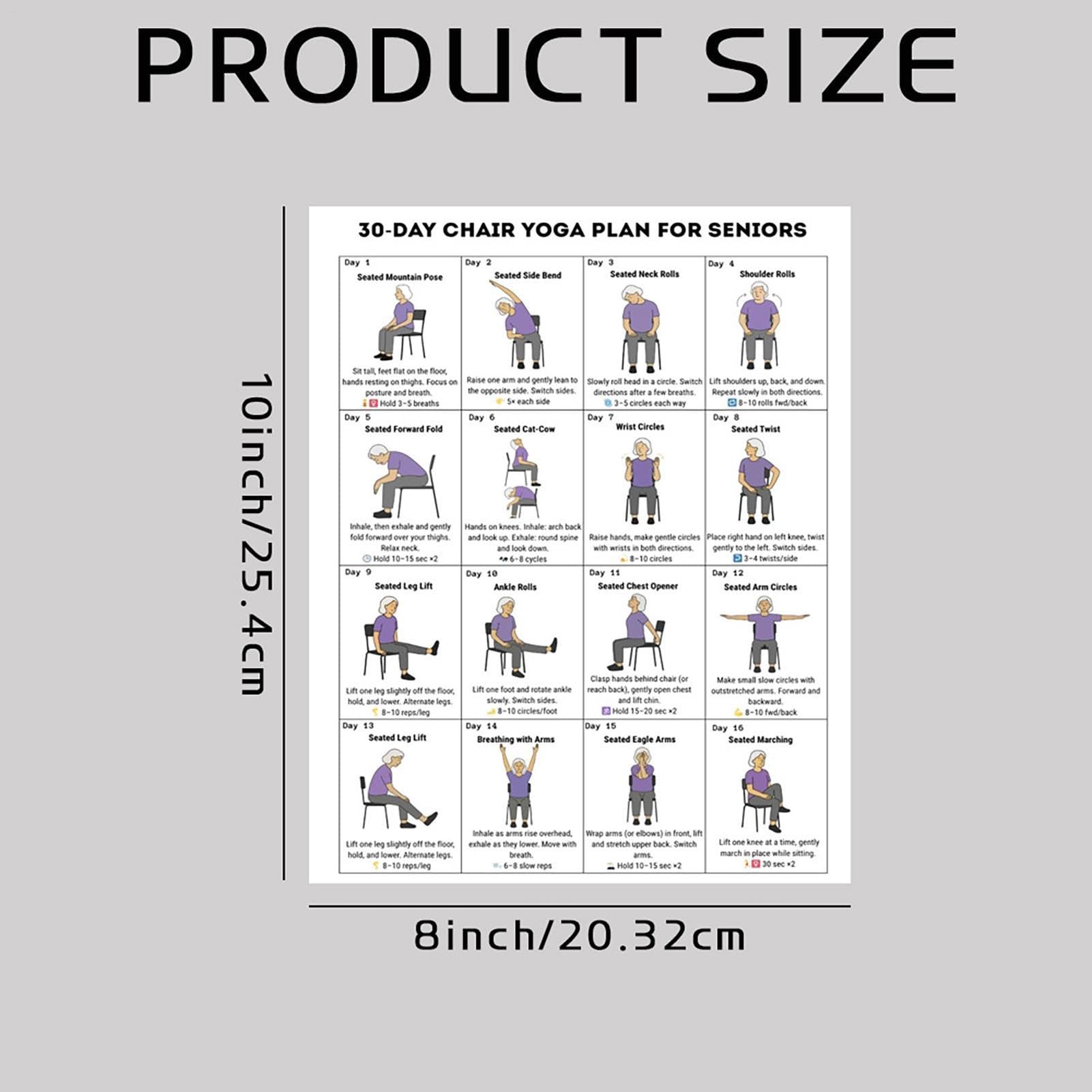 Plakat fitness w pozycji siedzącej, wykres jogi na krześle, przewodnik ćwiczeń 20 x 25 cm z ilustrowanymi krokami, ekspozycja papieru dla osób starszych, układ instrukcji montażu na ścianie