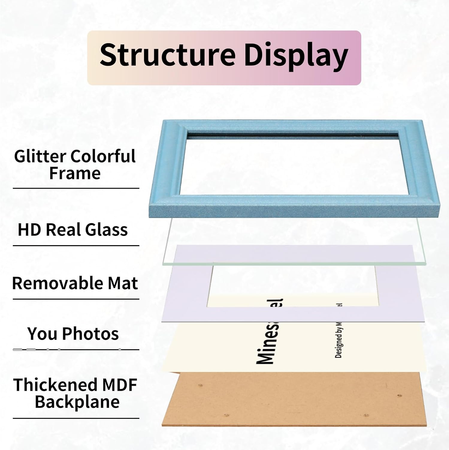 8x10 Glitter Picture Frame with Mat for 5x7, HD Real Glass Pastel Sparkle Photo Frames, Colorful Cute Fun or Unique 8 by 10 Artwork Frame for Tabletop or Wall Display Blue 4 Pack