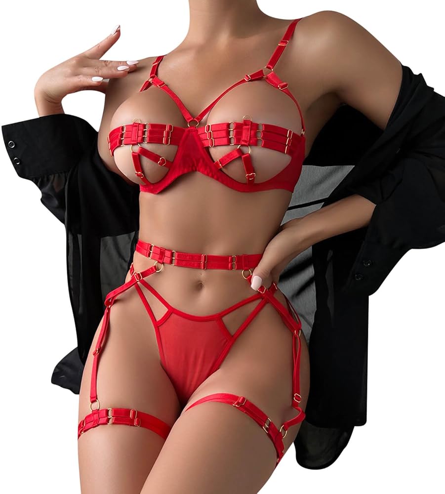 liaddkv Sexy Dessous für Damen, hohles Design, sexy Dessous, gerafft, sexy  dreiteiliges Set Valentinstag Dessous (Red, XL) : Amazon.de: Fashion