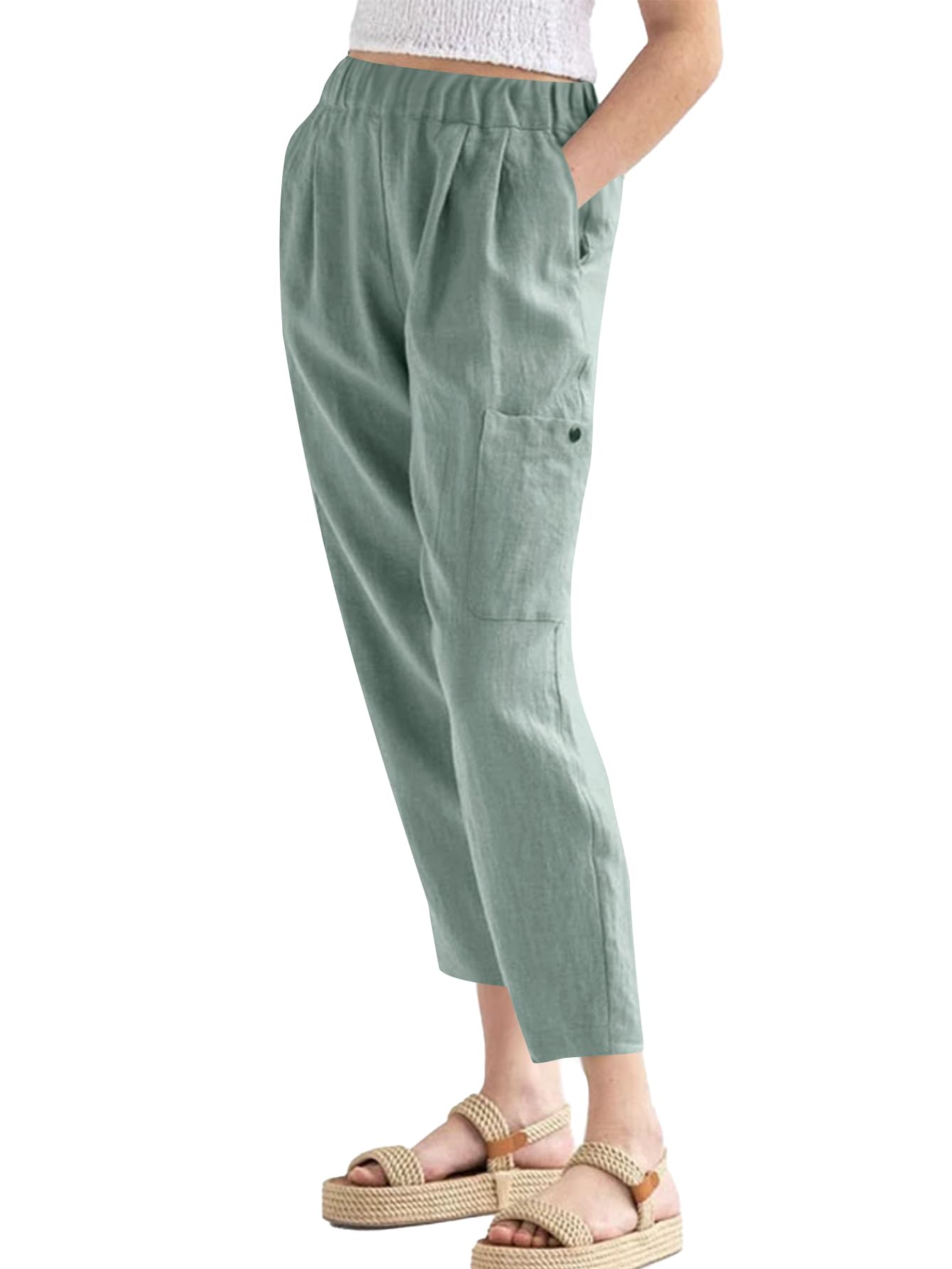 LYANER Womens Casual Elastic Waist Straight Pants Trousers with Pockets