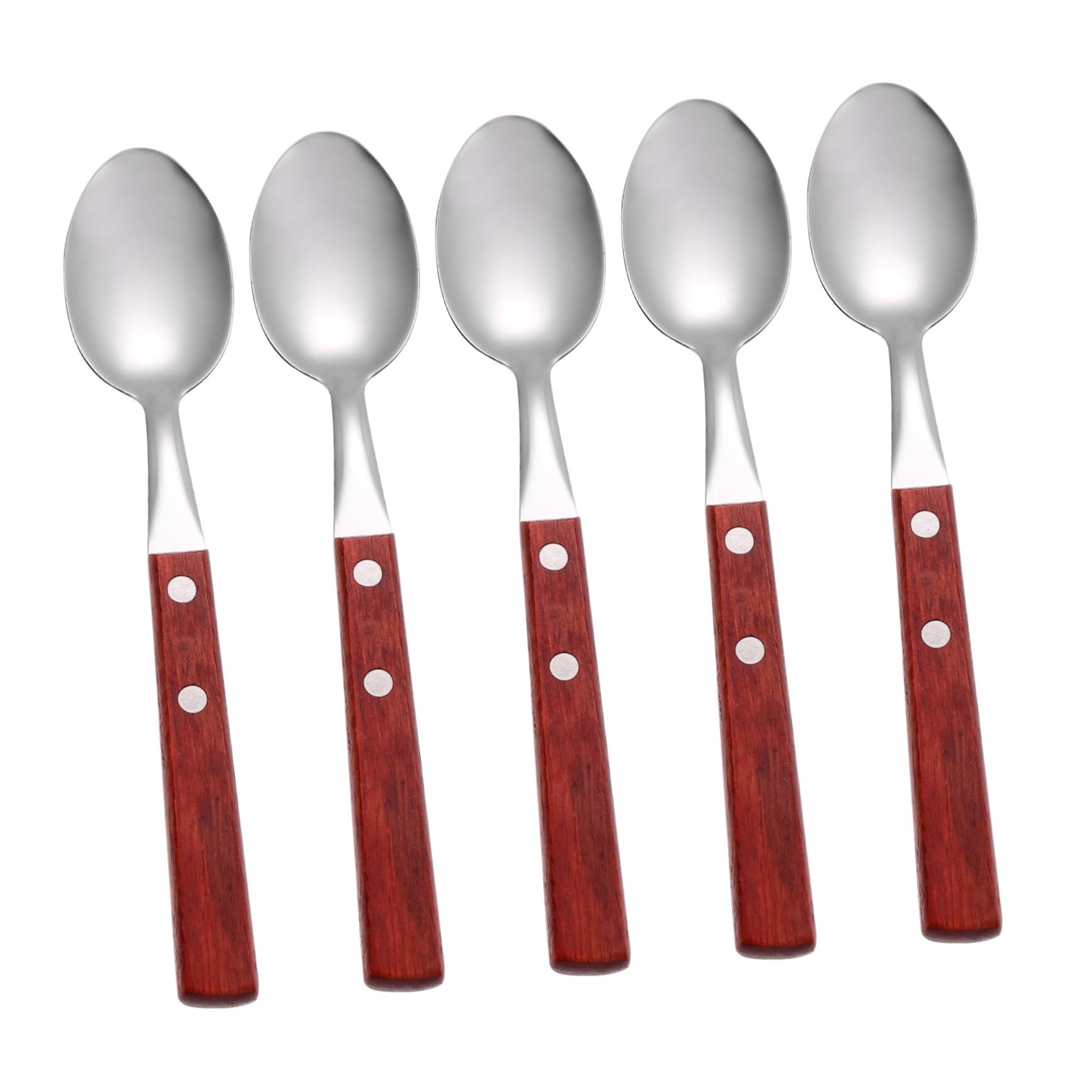DECHOUS 5pcs 304 Stainless Steel Spoon Western Food Tableware Tablespoons Utensil Mixing Spoons for Drinks Wooden Spoons Soup Spoons Wood Concentrate Cutlery Set Red