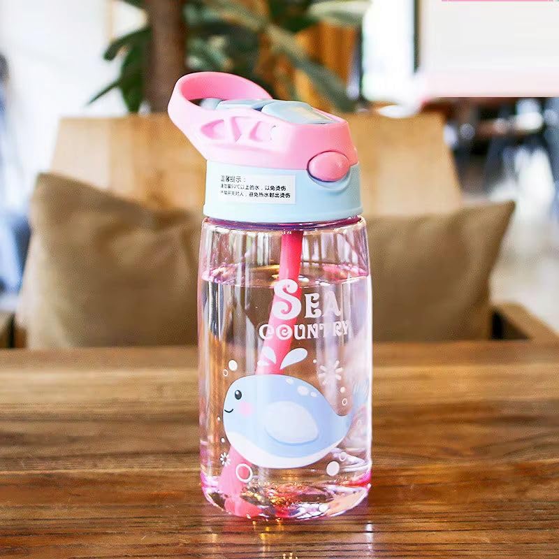 Kids Space Rocket Water Bottle 16 oz Pink BPA-Free Leak-Proof Flip-Top Lid