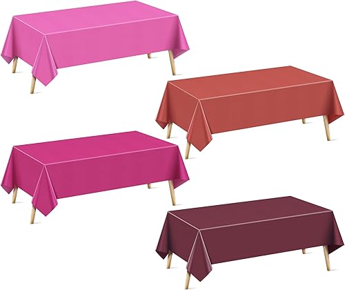Miniatura 13 de Mantel rectangular serie rosa de 6 piezas, 54 x 72 pulgadas, color sólido, impermeable y a prueba de derrames, mantel de plástico desechable Serie