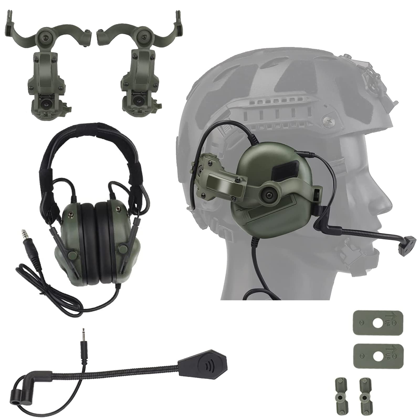 Zestaw słuchawkowy taktyczny Airsoft, polowanie na zewnątrz, niewojskowe, taktyczne nauszniki, z adapterem łuku kasku, uchwytem na słuchawki.