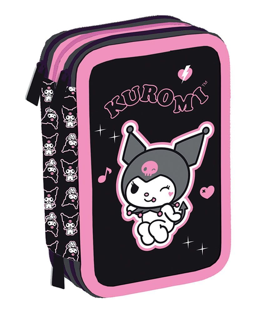 Astuccio a 3 Scomparti per Bambina da Scuola Elementare, Astuccio Completo di 44 Pezzi a Tre Zip con Portapenne – realizzato per KUROMI