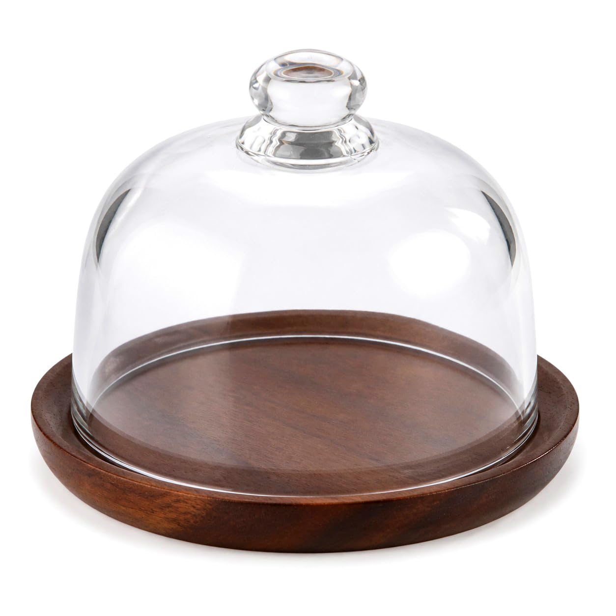 Qwork Clear 6 Inch Small Cake Stand With Glass Dome, 6.1" Wood Serving Tray And Cloche For Cupcakes, Dessert, Cheese, Pastry – Decorative Tabletop Display Plate