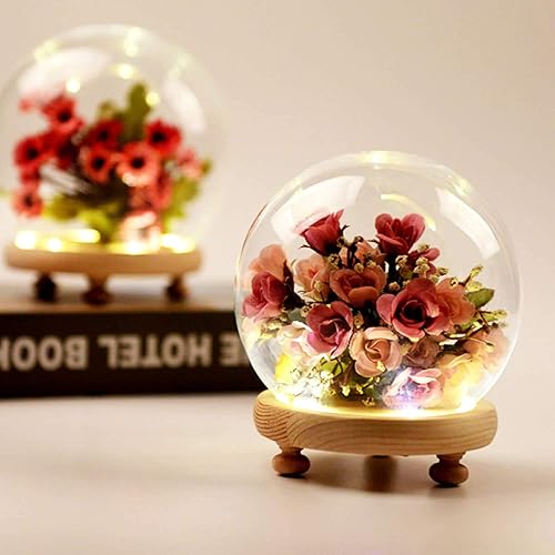 Miniatura 6 de Cúpula redonda de cristal Cloche Ball Jar Exhibición de mesa con base de madera Diámetro 4.7 pulgadas