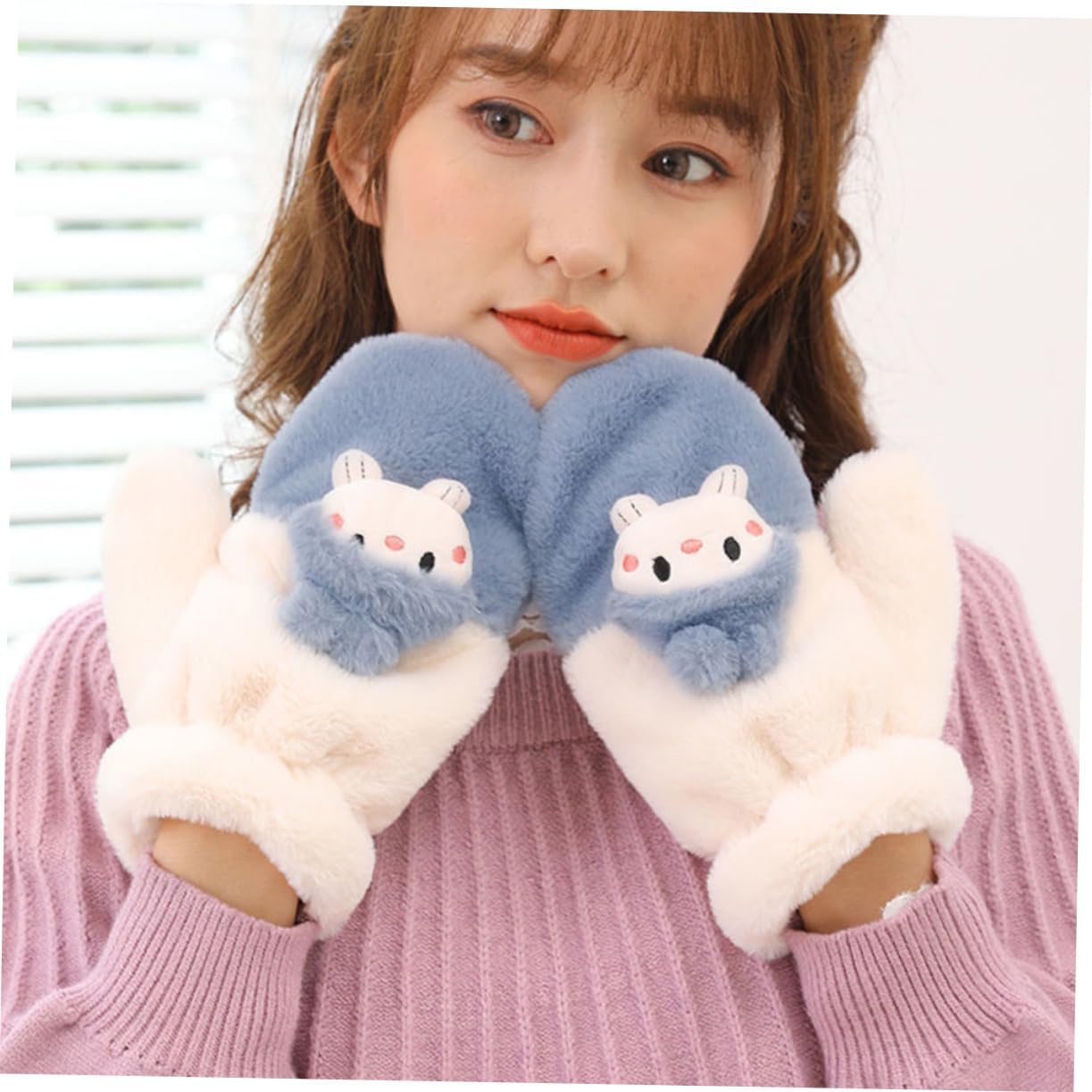 Veemoon 1pair Cartoon Gloves for Boys and Girls Thick Hand Warmers Cozy Doll Model Mittens for Cold Days Easy to Clean and Maintain