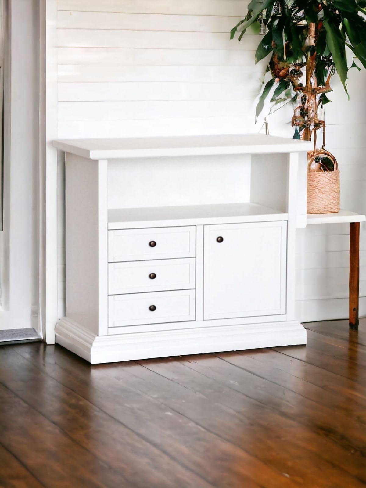 Vicentini arreda MOBILE PORTA TV IN LEGNO SHABBY CHIC LACCATO BIANCO 3 CASSETTI 1 VANO A GIORNO 1 ANTA BATTENTE