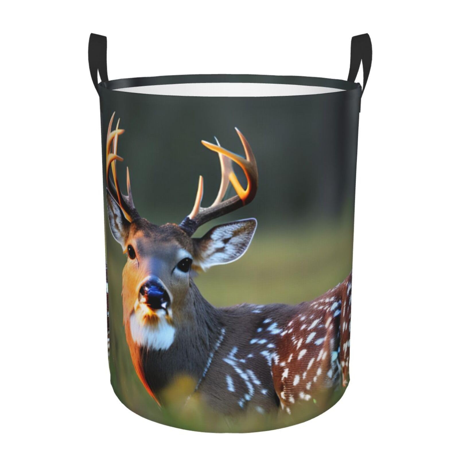 M Collapsible Round cute deer Print Laundry Hamper
