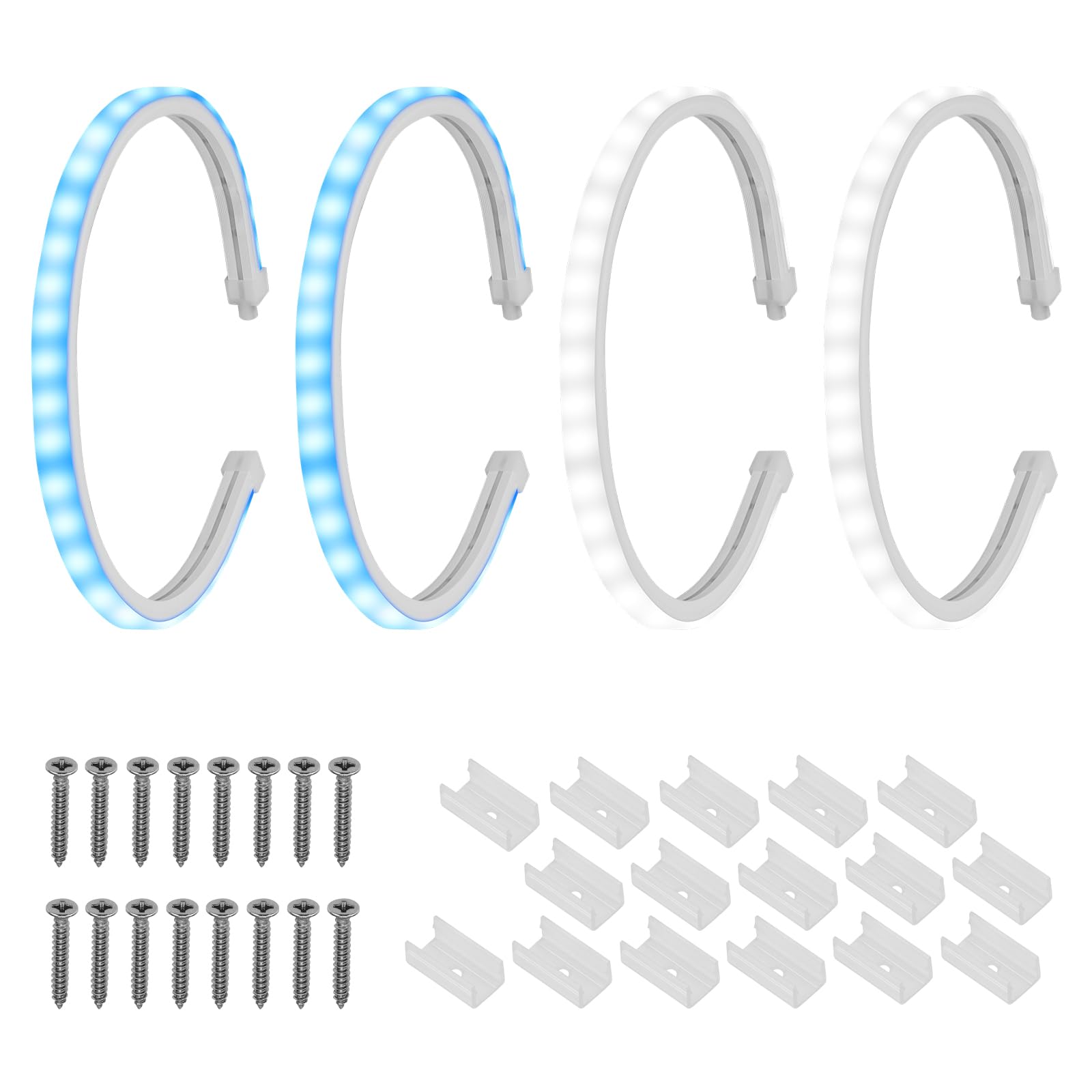 RVZONE 20" 12V White &amp; Blue LED Boat Strip Lights 4Pcs Marine Lights