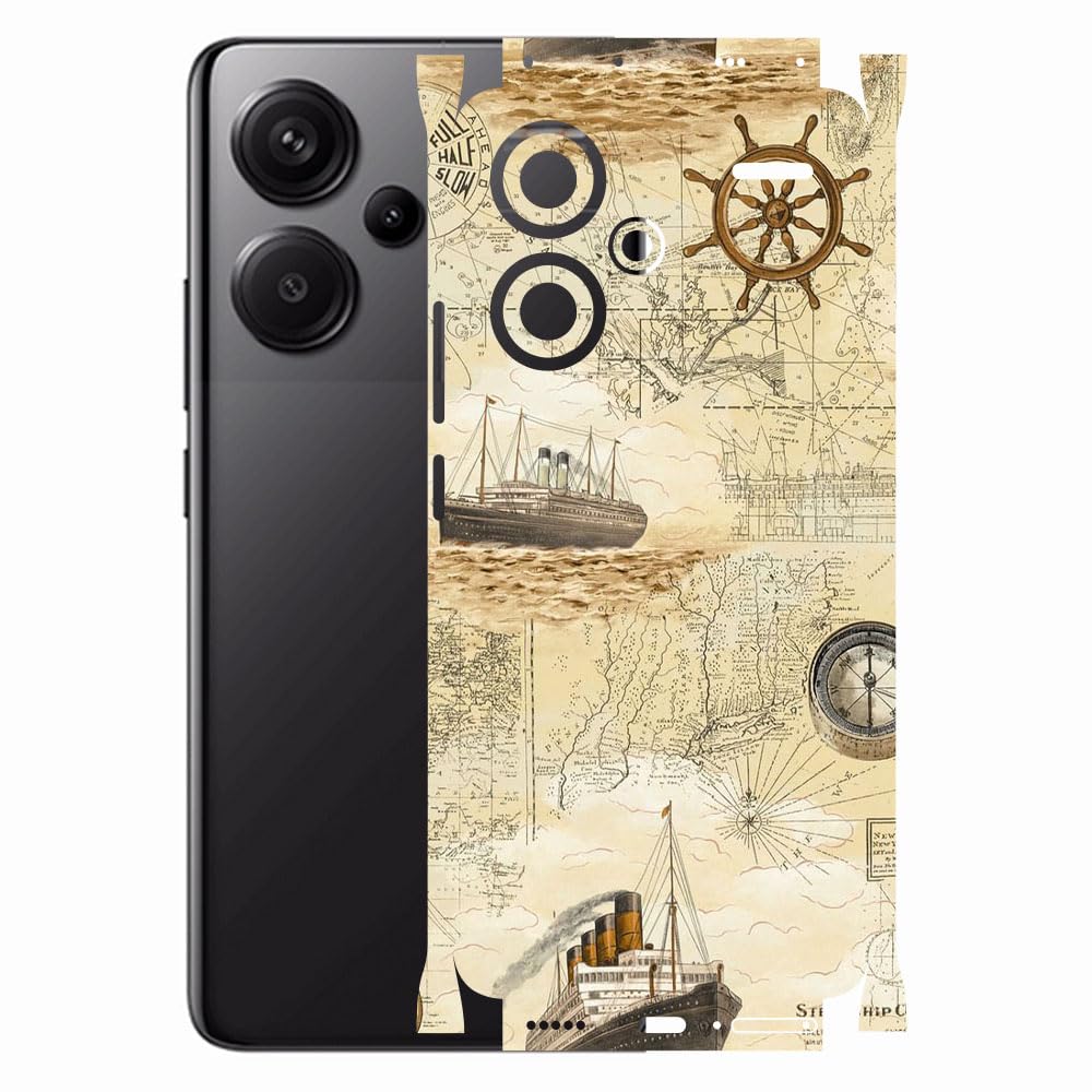AtOdds - Compatible for REDMI Note 13 PRO Plus (5G) - Mobile Back Skin Sticker Wrap - Lamination - Back Screen Guard Protector (Coverage - Back+Camera+Sides) (Design - Pirate Map)-image-1