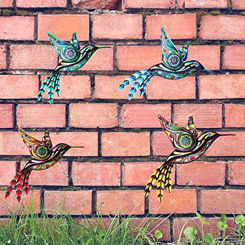 Metal Hummingbird Wall Art Decor,4 Pack Metal Colorful 10'' Birds Outdoor Sculpture Iron Outdoor Hanging Decor Ornaments Metal For Front Yard Fence Patio Balcony Garden Decorations (Hummingbird A) #TOP3