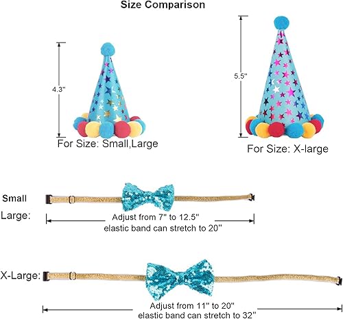 Miniatura 4 de ADOGGYGO Pañuelo de cumpleaños para perro y niña y niño, sombrero de fiesta de cumpleaños con bonito lazo para perro pequeño (pequeño, azul)