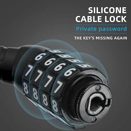 Miniatura 6 de ROCKBROS Candado de bicicleta con bloqueo de bicicleta ligero con combinaciones Cerradura de cable de bicicleta pequeña Cerradura de rueda de