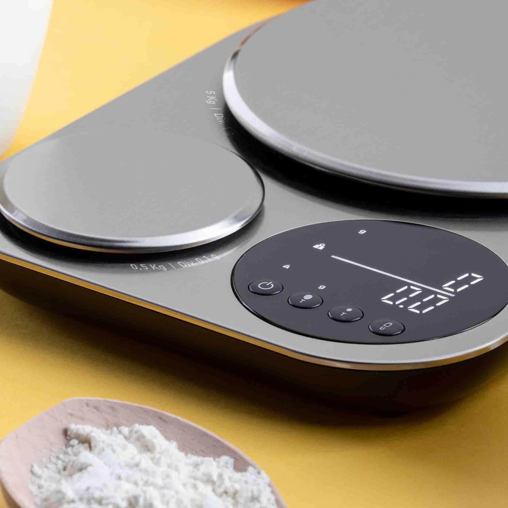 JATA HBAL1254 Digitale Küchenwaage, doppelte Plattform, maximale Präzision, Küchenwaage, Lebensmittel, Schmuck, bis zu 5 kg, Edelstahl, kompakt, LED-Anzeige