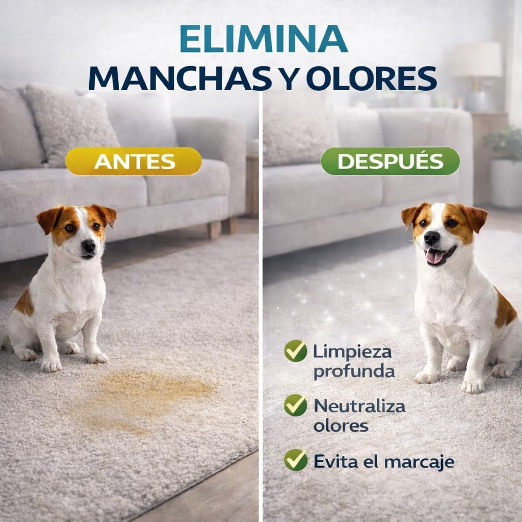 Limpiador de Manchas y Olores para Mascotas | Elimina Orina, Heces, Comida y Huellas | Evita Marcaje Repetido | Para Suelos, Alfombras y Tapicerías | Varios formatos (5 Litros)