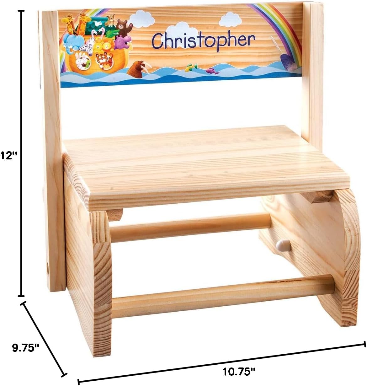 Custom Natural Noah's Ark Step Stool, Made of Durable Wood, Natural Finish - Measures 9 3/4" x 10 3/4"