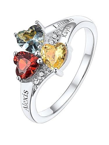 Custom4U Personalized 1-4 Birthstone Rings for Women Promise Rings for