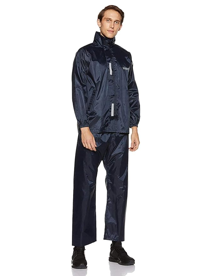 Amazon Brand – Solimo Water Resistant Polyester Rain Coat with Pant, Blue, Small at Rs. 493