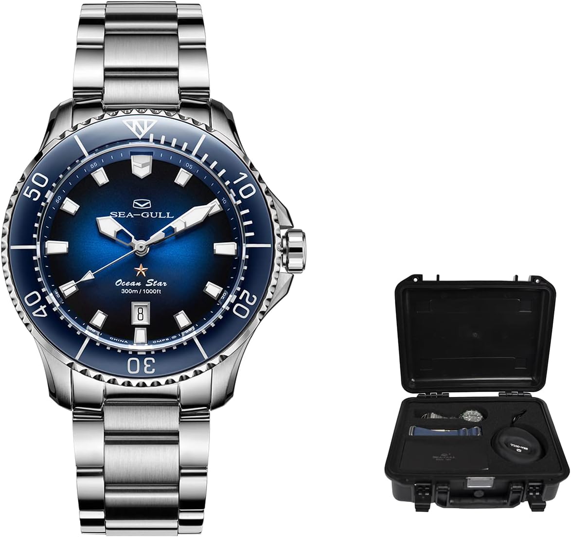 SEA-GULL 2022 シーガル自動機械式腕時計 ダイバーズメンズウォッチ 300m防水 316L ステンレススチール サファイアベゼル オーシャンスター, ブルー ギフトセット, ブレスレット Amazonで販売中 SEA-GULL 2022 シーガル自動機械式腕時計 ダイバーズメンズウォッチ 300m防水 316L ステンレススチール サファイアベゼル オーシャンスター, ブルー ギフトセット, ブレスレット Amazonで販売中